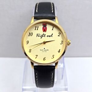 Womens Kate Spade New York Night Owl Watch New Battery Rare Gold Tone Black